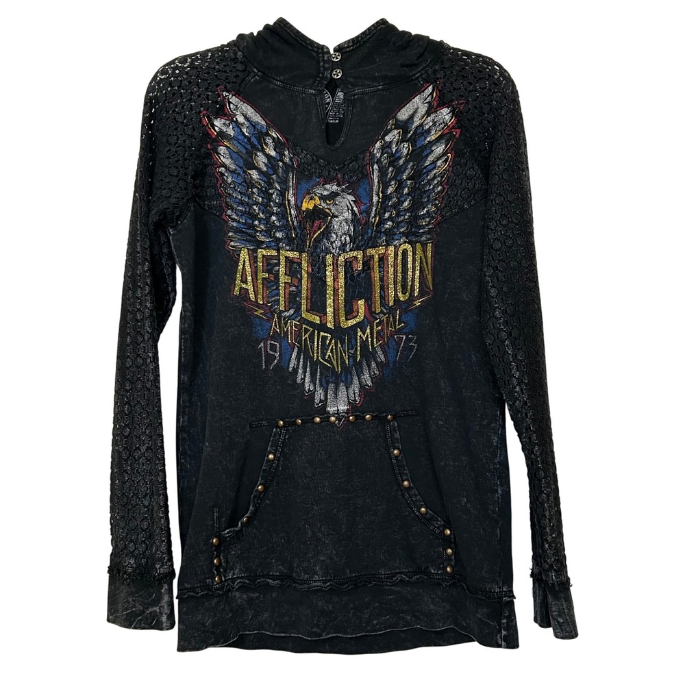 Vintage Affliction Hoodie Women's M Rock N Roll Graphic‎ Studded Pocket Made USA